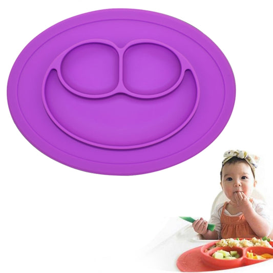 Smile Style One-piece Round Silicone Suction Placemat for Children, Built-in Plate and Bowl (Purple) by bashfashion