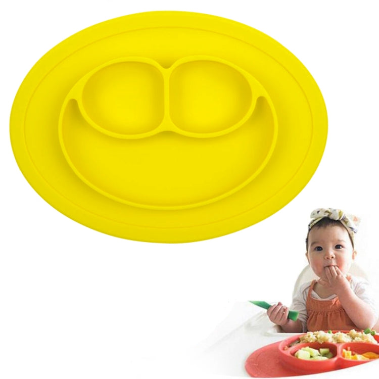 Smile Style One-piece Round Silicone Suction Placemat for Children, Built-in Plate and Bowl (Yellow) by bashfashion
