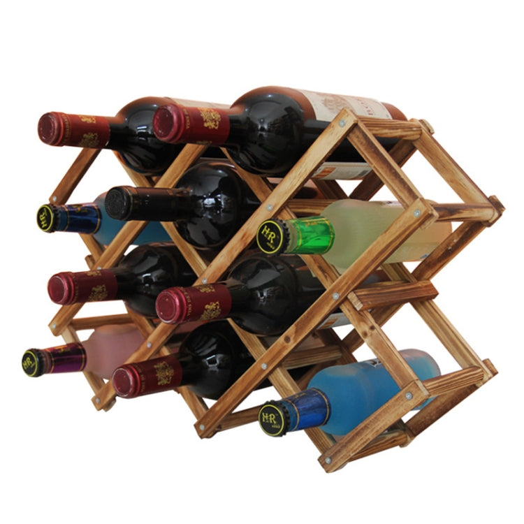 10 Bottles Racks Foldable Wine Stand Wooden Wine Holder Kitchen Bar Display Shelf(Carbon Baking) by bashfashion