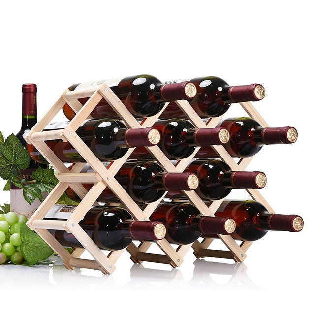 10 Bottles Racks Foldable Wine Stand Wooden Wine Holder Kitchen Bar Display Shelf(Wood) by bashfashion