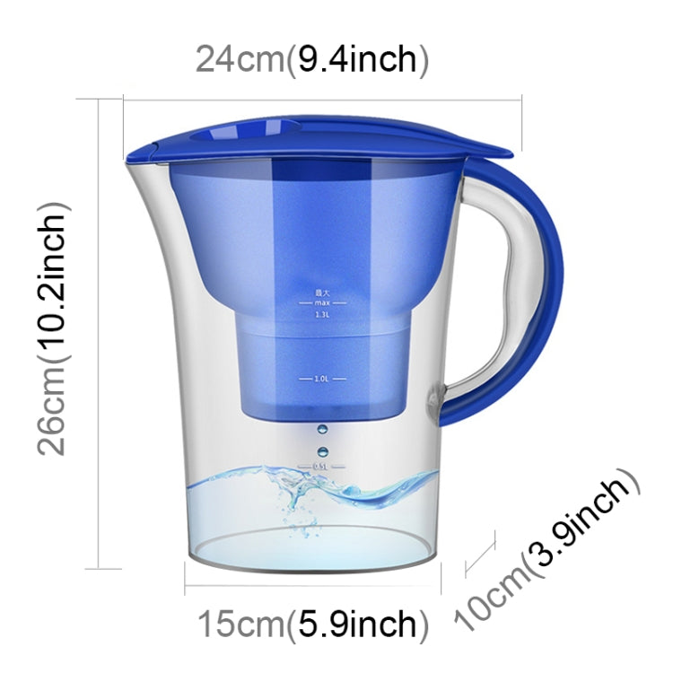 1.3L Portable Home Kitchen Activated Carbon Filter Cold Water Bottle(Blue) by bashfashion