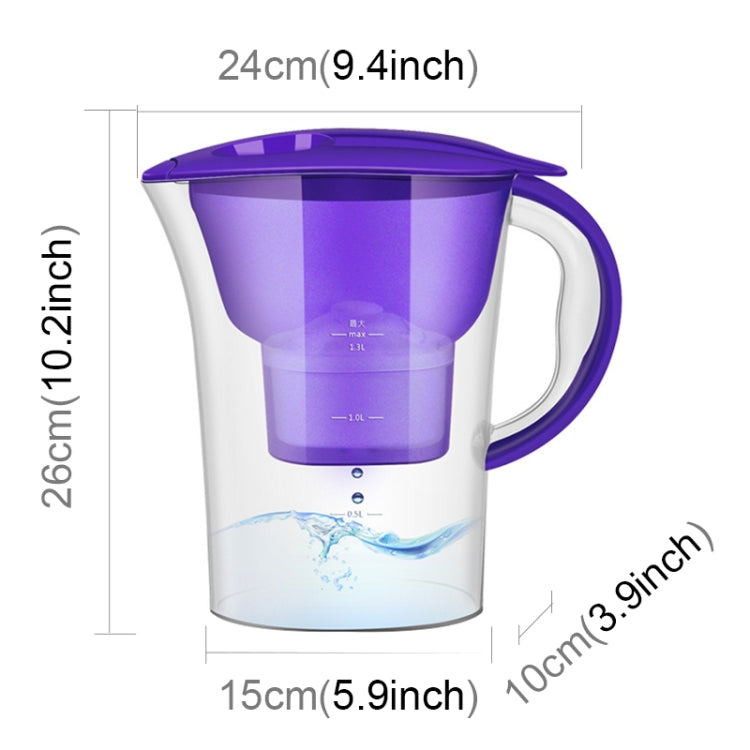 1.3L Portable Home Kitchen Activated Carbon Filter Cold Water Bottle(Purple) by bashfashion