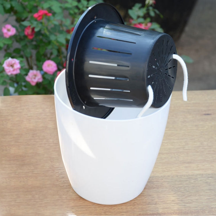 Lazy Flower Pots Automatic Water-absorbing Hydroponic Potted Plants Circular Resin Plastic Flower Pots Double-layer Design Self Watering Planter, Diameter: 11cm, Height: 10.3cm(White) by bashfashion