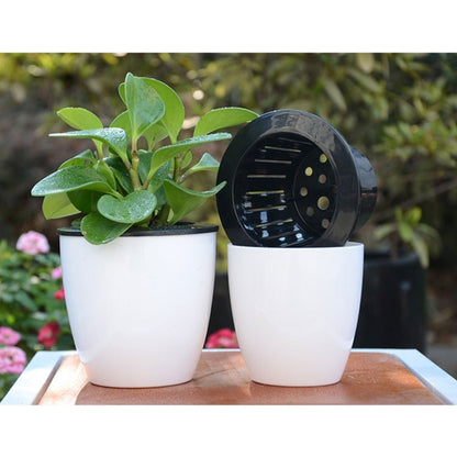 Lazy Flower Pots Automatic Water-absorbing Hydroponic Potted Plants Circular Resin Plastic Flower Pots Double-layer Design Self Watering Planter, Diameter: 11cm, Height: 10.3cm(White) by bashfashion