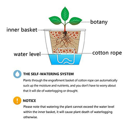Lazy Flower Pots Automatic Water-absorbing Hydroponic Potted Plants Circular Resin Plastic Flower Pots Double-layer Design Self Watering Planter, Diameter: 13cm, Height: 13.7cm(White) by bashfashion