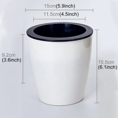 Lazy Flower Pots Automatic Water-absorbing Hydroponic Potted Plants Circular Resin Plastic Flower Pots Double-layer Design Self Watering Planter, Diameter: 15cm, Height: 15.5cm(White) by bashfashion