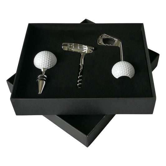 4 in 1 Golf Beer Bottle Opener + Red Wine Bottle Opener + Golf Red Wine Stopper + Box Set (Silver) by bashfashion