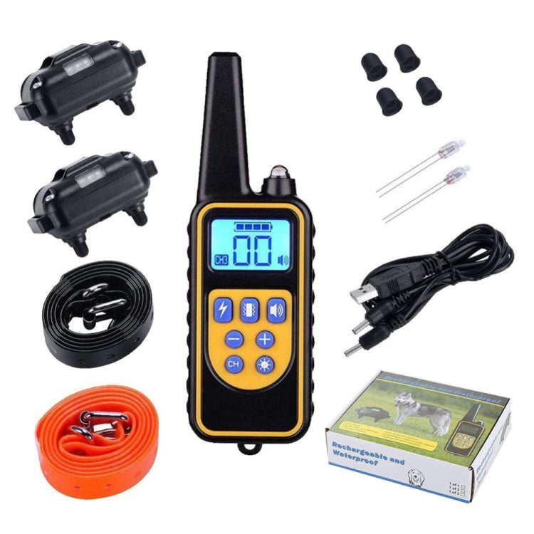 880-2 800 Yards Rechargeable Remote Control Collar Dog Training Device Anti Barking Device(Black+Orange) by bashfashion