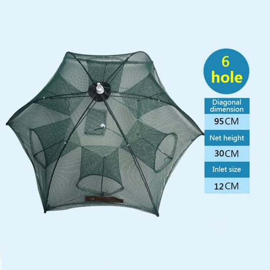 6 Holes Automatic Foldable Fishing Net Nylon Shrimp Crab Minnow Trap Fish Cast Net Fishing Tackle by bashfashion