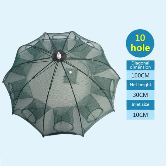 10 Holes Automatic Foldable Fishing Net Nylon Shrimp Crab Minnow Trap Fish Cast Net Fishing Tackle by bashfashion