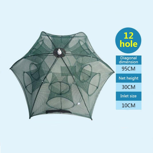 12 Holes Automatic Foldable Fishing Net Nylon Shrimp Crab Minnow Trap Fish Cast Net Fishing Tackle by bashfashion