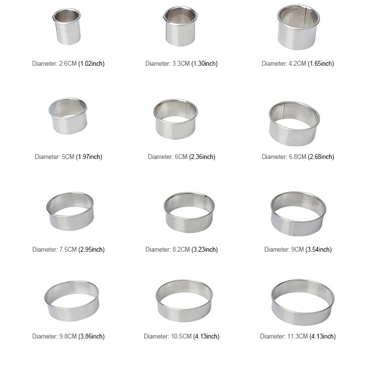 12 PCS / Set Stainless Steel Round Shape Cutting Mould Mousse Cake Doughnut Baking Tools by bashfashion