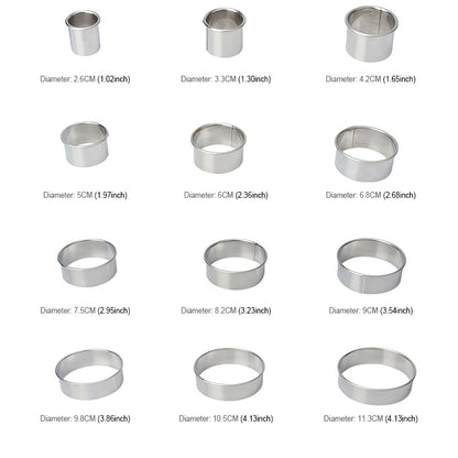 12 PCS / Set Stainless Steel Round Shape Cutting Mould Mousse Cake Doughnut Baking Tools by bashfashion