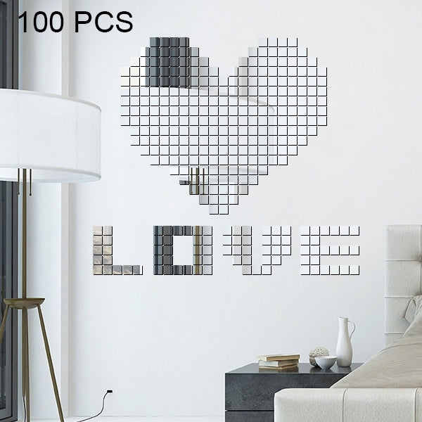 100 PCS Square Crystal Mosaic Mirror Acrylic Stereo Wall Stickers Creative Background Home Living Room Wall Sticker,Size:2*2cm(Silver) by bashfashion