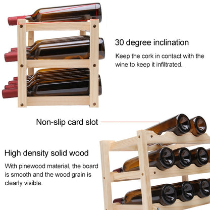 Solid Wood Folding 12-bottle Wine Display Rack Multi-layer Wine Rack, Size: 46x24x28cm by bashfashion