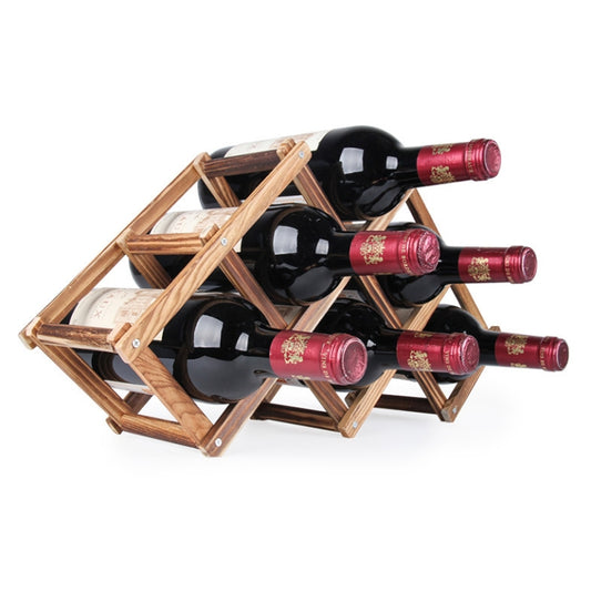 6 Bottles Racks Foldable Wine Stand Wooden Wine Holder Kitchen Bar Display Shelf(Carbon Baking) by bashfashion