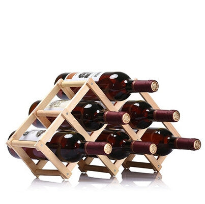 6 Bottles Racks Foldable Wine Stand Wooden Wine Holder Kitchen Bar Display Shelf(Wood) by bashfashion