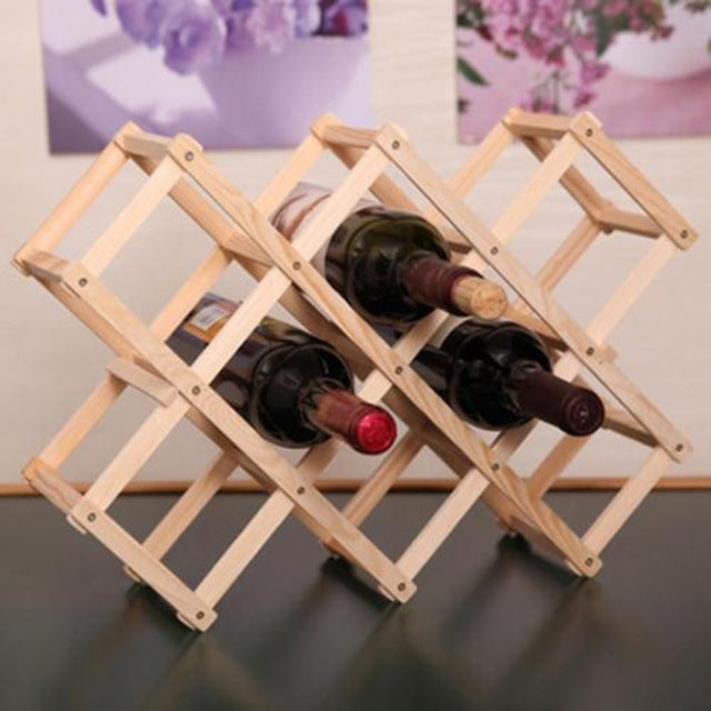 6 Bottles Racks Foldable Wine Stand Wooden Wine Holder Kitchen Bar Display Shelf(Wood) by bashfashion