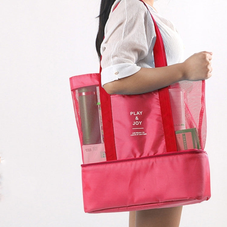 Portable Double Layer Mesh Sport Duffel Beach Picnic Shoulder Storage Bag Handbag(Red) by bashfashion