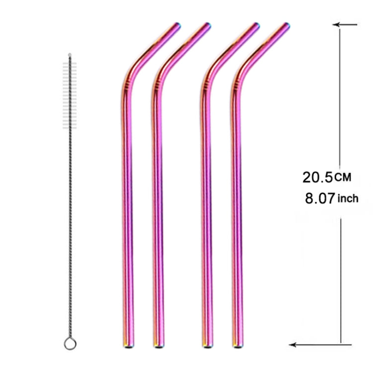 5pcs Reusable Stainless Steel Bent Drinking Straw + Cleaner Brush Set Kit, 215*6mm(Colour) by bashfashion