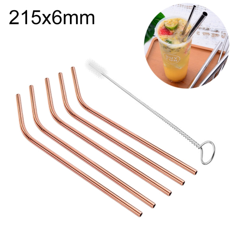 5pcs Reusable Stainless Steel Bent Drinking Straw + Cleaner Brush Set Kit, 215*6mm(Rose Gold) by bashfashion