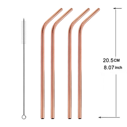 5pcs Reusable Stainless Steel Bent Drinking Straw + Cleaner Brush Set Kit, 215*6mm(Rose Gold) by bashfashion