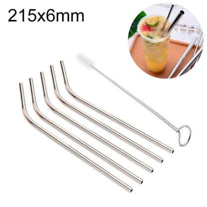 5pcs Reusable Stainless Steel Bent Drinking Straw + Cleaner Brush Set Kit, 215*6mm(Silver) by bashfashion
