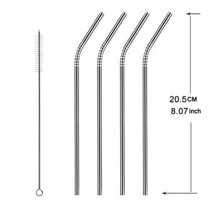 5pcs Reusable Stainless Steel Bent Drinking Straw + Cleaner Brush Set Kit, 215*6mm(Silver) by bashfashion
