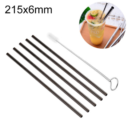 5pcs Reusable Stainless Steel Straight Drinking Straw + Cleaner Brush Set Kit, 215*6mm(Black) by bashfashion