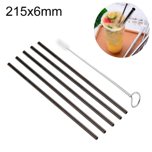 5pcs Reusable Stainless Steel Straight Drinking Straw + Cleaner Brush Set Kit, 215*6mm(Black) by bashfashion