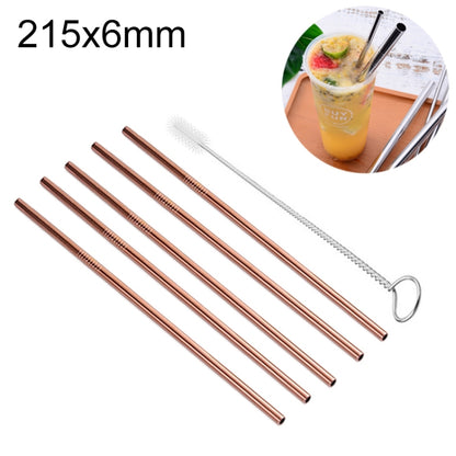 5pcs Reusable Stainless Steel Straight Drinking Straw + Cleaner Brush Set Kit, 215*6mm(Rose Gold) by bashfashion