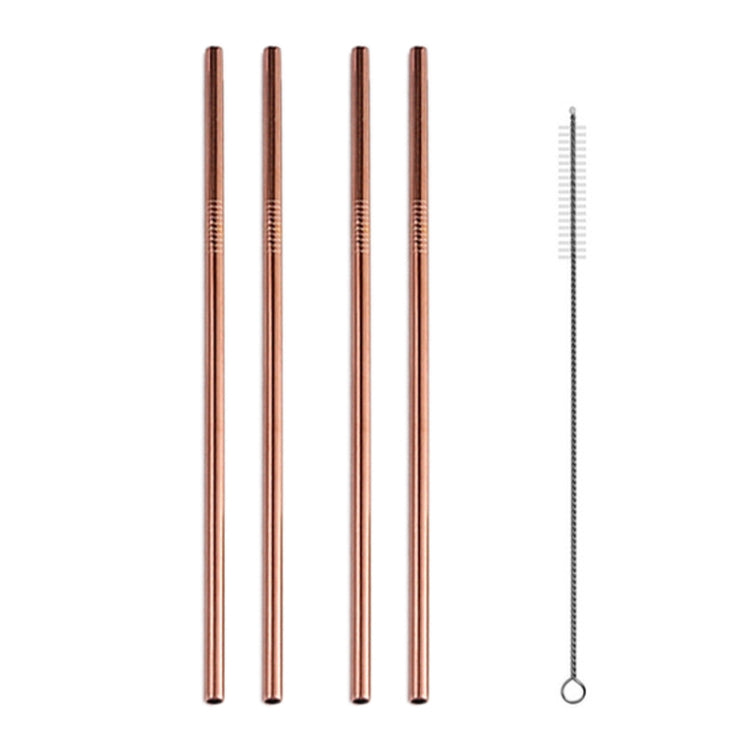 5pcs Reusable Stainless Steel Straight Drinking Straw + Cleaner Brush Set Kit, 215*6mm(Rose Gold) by bashfashion
