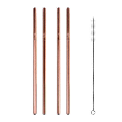 5pcs Reusable Stainless Steel Straight Drinking Straw + Cleaner Brush Set Kit, 215*6mm(Rose Gold) by bashfashion