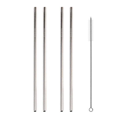 5pcs Reusable Stainless Steel Straight Drinking Straw + Cleaner Brush Set Kit, 215*6mm(Silver) by bashfashion