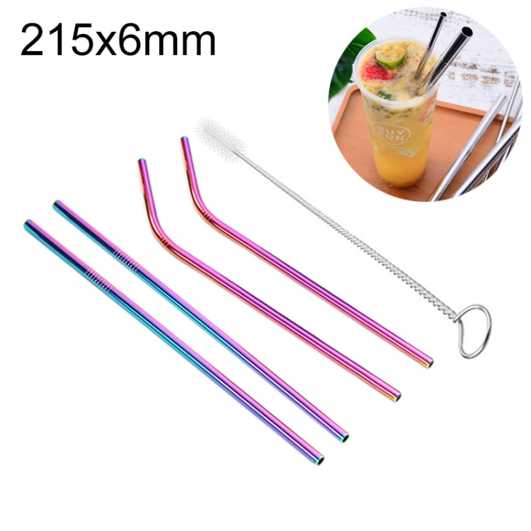 4pcs Reusable Stainless Steel Drinking Straw + Cleaner Brush Set Kit, 215*6mm(Colour) by bashfashion