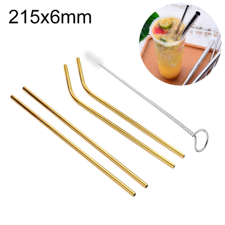 4pcs Reusable Stainless Steel Drinking Straw + Cleaner Brush Set Kit, 215*6mm(Gold) by bashfashion