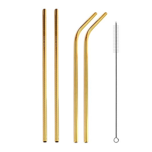 4pcs Reusable Stainless Steel Drinking Straw + Cleaner Brush Set Kit, 215*6mm(Gold) by bashfashion