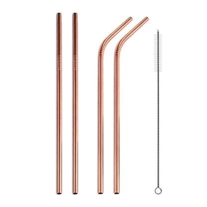 4pcs Reusable Stainless Steel Drinking Straw + Cleaner Brush Set Kit, 215*6mm(Rose Gold) by bashfashion