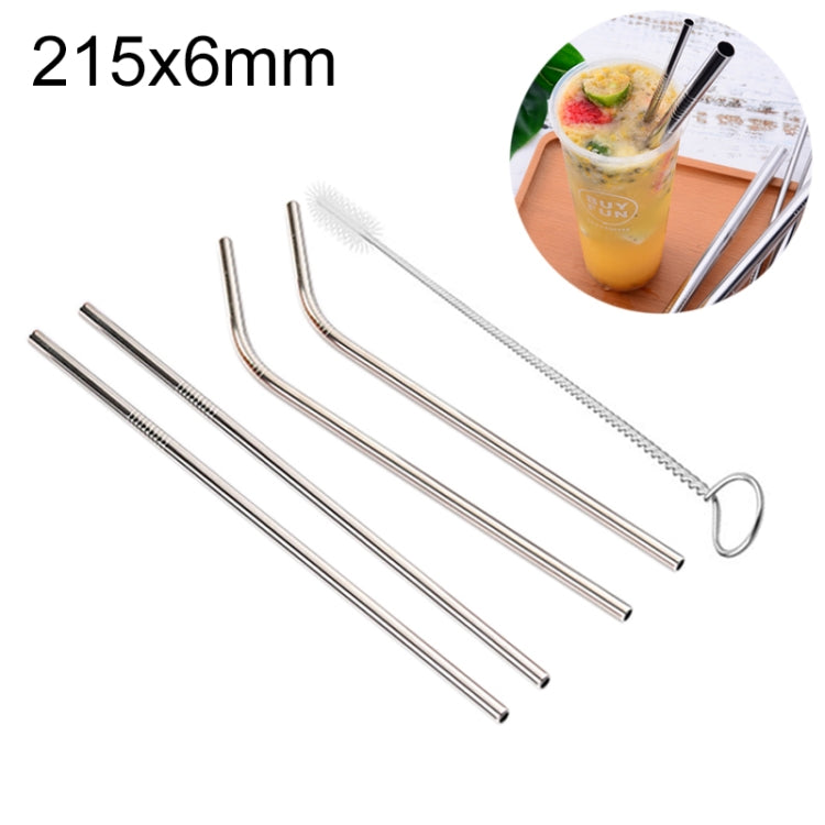 4pcs Reusable Stainless Steel Drinking Straw + Cleaner Brush Set Kit, 215*6mm(Silver) by bashfashion