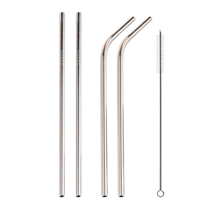 4pcs Reusable Stainless Steel Drinking Straw + Cleaner Brush Set Kit, 215*6mm(Silver) by bashfashion