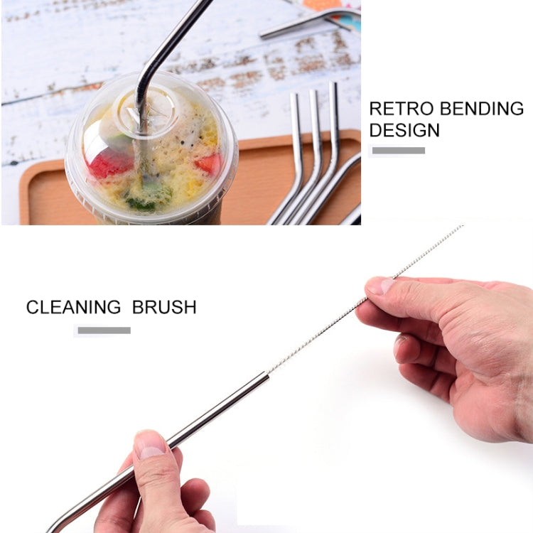 4pcs Reusable Stainless Steel Drinking Straw + Cleaner Brush Set Kit, 215*6mm(Silver) by bashfashion