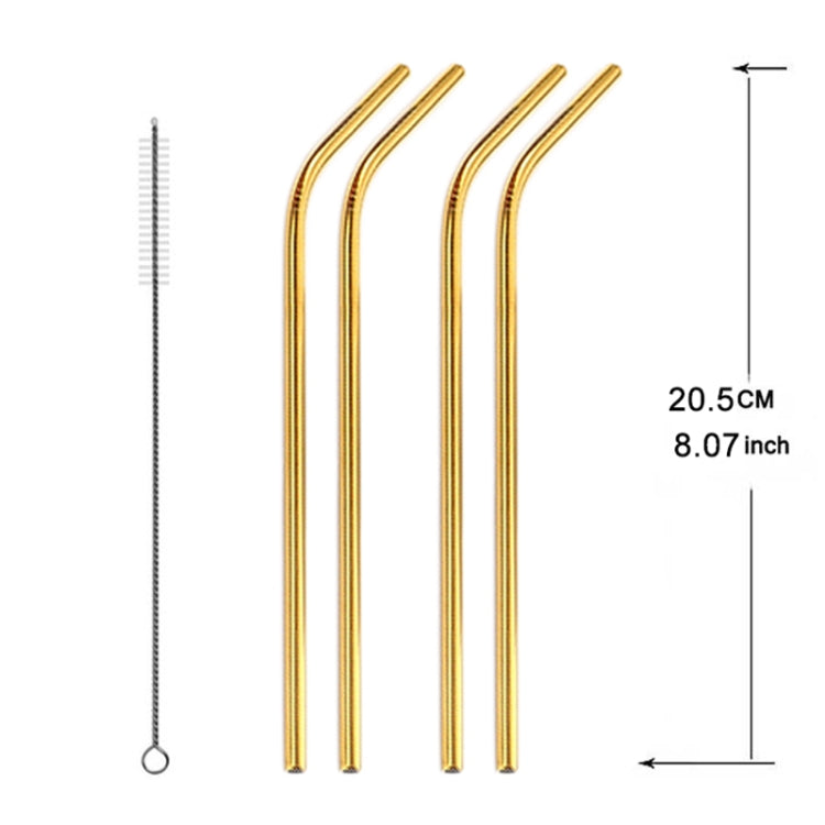 5pcs Reusable Stainless Steel Bent Drinking Straw + Cleaner Brush Set Kit, 215*8mm(Gold) by bashfashion