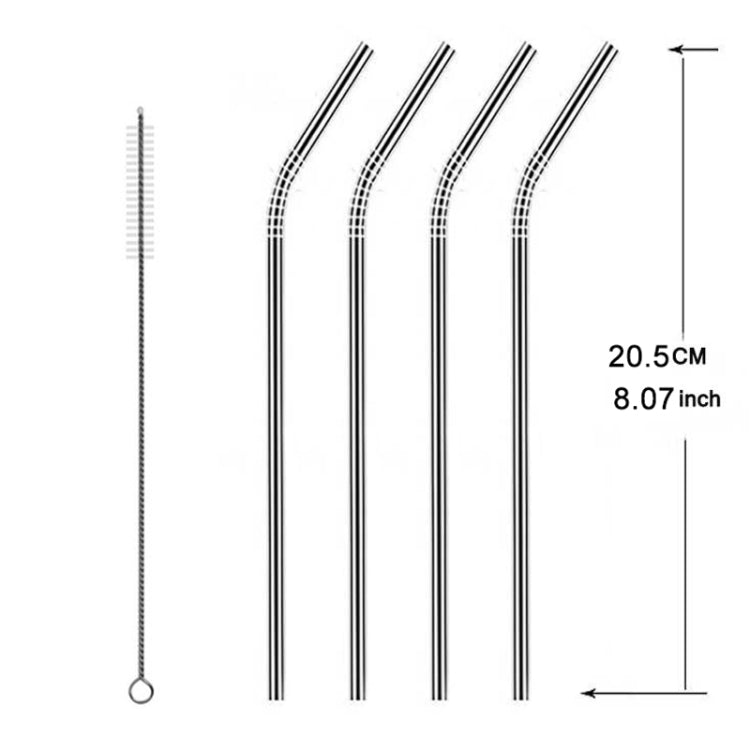 5pcs Reusable Stainless Steel Bent Drinking Straw + Cleaner Brush Set Kit, 215*8mm(Silver) by bashfashion