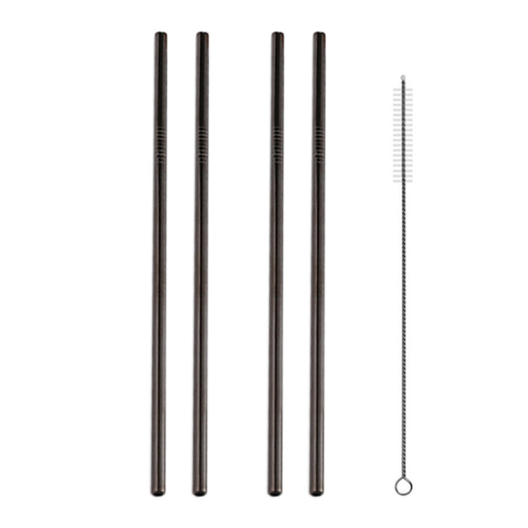 5pcs Reusable Stainless Steel Straight Drinking Straw + Cleaner Brush Set Kit, 215*8mm(Black) by bashfashion