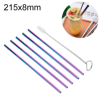 5pcs Reusable Stainless Steel Straight Drinking Straw + Cleaner Brush Set Kit, 215*8mm(Colour) by bashfashion
