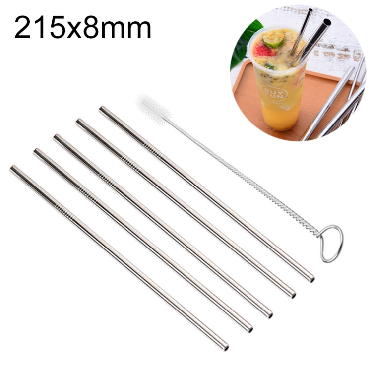 5pcs Reusable Stainless Steel Straight Drinking Straw + Cleaner Brush Set Kit, 215*8mm(Silver) by bashfashion