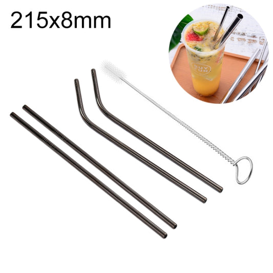 4pcs Reusable Stainless Steel Drinking Straw + Cleaner Brush Set Kit, 215*8mm(Black) by bashfashion