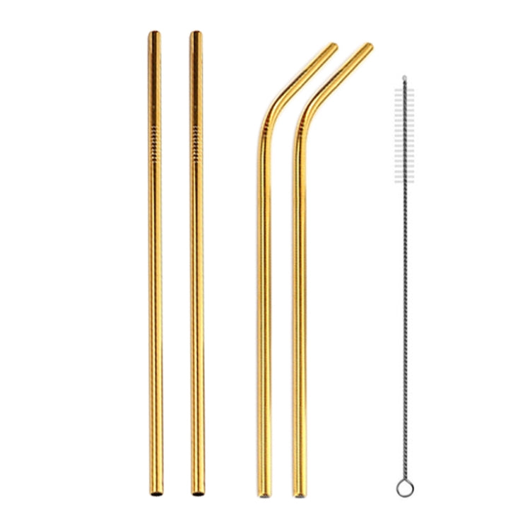 4pcs Reusable Stainless Steel Drinking Straw + Cleaner Brush Set Kit, 215*8mm(Gold) by bashfashion