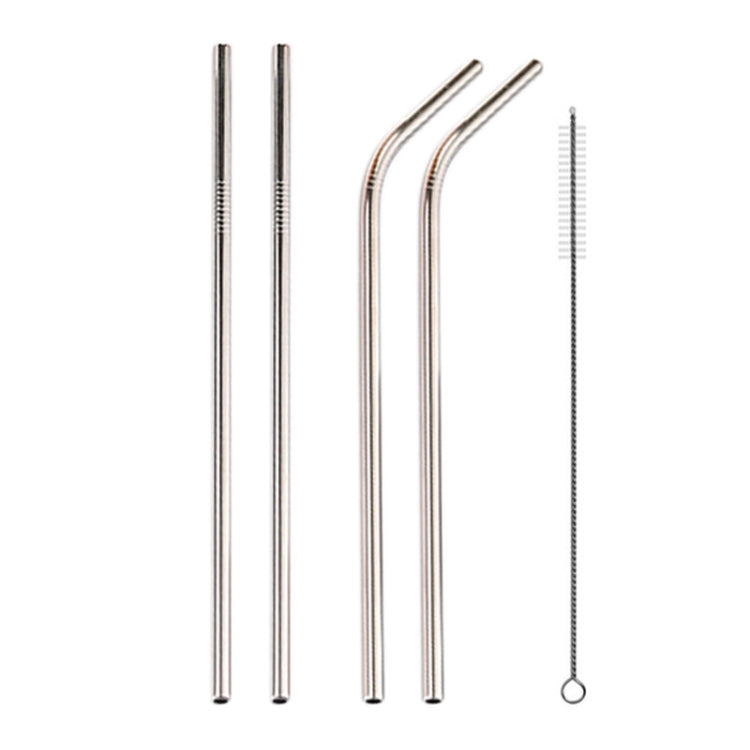 4pcs Reusable Stainless Steel Drinking Straw + Cleaner Brush Set Kit, 215*8mm(Silver) by bashfashion