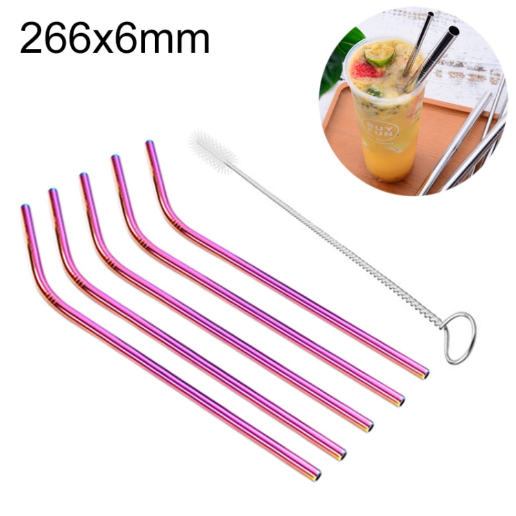 5pcs Reusable Stainless Steel Bent Drinking Straw + Cleaner Brush Set Kit, 266*6mm(Colour) by bashfashion